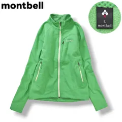 【美品】 モンベル montbell クリマプラス ストレッチ CLIMAPLUS STRETCH トレール アクション ジャケット ソフトシェル ナイロン ラグランスリーブ 裏地 フリース L ライトグリーン アウトドア レディース ♪