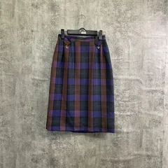 【T-461】レディース M チェックスカート ひざ丈スカート ウール調 チェック柄 タータンチェック ミモレ丈スカート 古着 レディーススカート 秋冬 カジュアル クラシック レトロ ゴールド金具