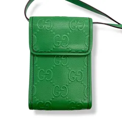 GUCCI グッチ GGエンボス スマホショルダー ショルダーバッグ グリーン レザー 625571 ミニバッグ 斜め掛け クロスボディ サコッシュ 4635