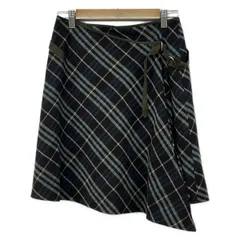 Burberry Blue Label(バーバリーブルーレーベル) 巻きスカート サイズ38 M レディース - ダークブラウン×グレー×マルチ ミニ/チェック柄