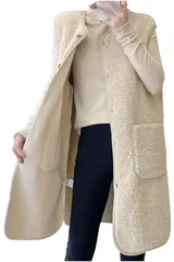 [ネコート] フリース ボアベスト レディース ベスト ジレ アウター ロングジレ 秋 冬 ロング ボア ダウン ゆったり オフホワイト L NC404OWHL [オフホワイト] [L]