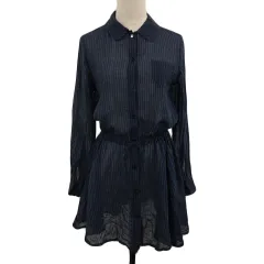 ソニアリキエル SONIA RYKIEL Collection シャツワンピース フレア ミニ ストライプ 長袖 38 紺 黒 ネイビー ブラックのサムネイル