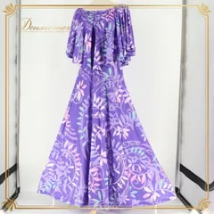 フラダンス 衣装 ワンピース ドレス マハロ パープル系 Mahalo かわいい 華やか 鮮やか 明るい ひらひら 上品 きれい さらさら 紫 ハワイアン アロハ ハワイアンプリント フラ ダンス レッスン 練習 おしゃれ イベント カジュアル マキシドレス