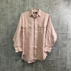 【T-464】Polo Ralph Lauren M メンズ 長袖シャツ ピンク ワークシャツ コットンシャツ ボタンダウンシャツ ラルフローレン 古着 メンズシャツ カジュアルシャツ 春秋 ワンポイント 小さいシミあり