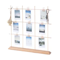 ウェルカムスペース 自立式ワイヤーボード メモボード 写真立て 北欧風インテリア 結婚式 クリップ10個付き シャンパンゴールド 36x36cm