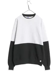 【お得なクーポン配布中!】 90s USA製 ラッセル 無地 スウェット メンズ レディース L 古着 オールド 前V トレーナー 裏起毛 クルーネック バイカラー ツートン 黒 灰