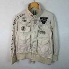 ミリタリージャケット 総柄 パッチ アイボリー メンズ 古着 ストリート パンク　グランジ　　Y2K