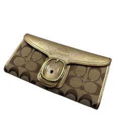 Coach long wallet, beige and gold.