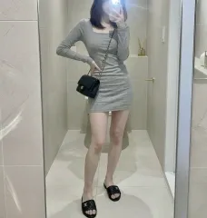 ゴージ スクエアネック長袖ミニ ONE PIECE