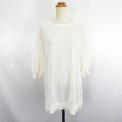 コルザ COLZA ニット カットソー 七分袖 ドロップショルダー ラウンドネック バックオープン バックリボン シアー M アイボリー ※EKM