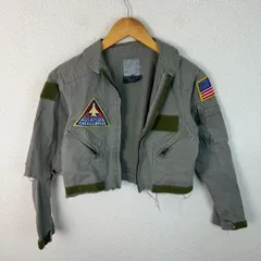 Y2K グランジ 短丈 ブルゾン カットオフ パッチ ダメージ加工 アースカラー メンズ 古着 アメカジ ストリート