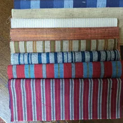 遠州綿紬他織物ストライプハギレセットハンドメイド素材パッチワークインテリア未使用保管古布8枚美品です