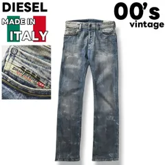 00s archive イタリア製 ディーゼル DIESEL SAFADO ウォッシュド 加工 スリム ストレート デニム パンツ 5ポケット W28 L30 アイスブルー 縦落ち アタリ メンズ