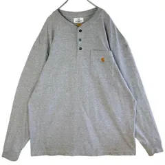 CarharttカーハートK128ヘンリーネック長袖Tシャツ胸ポケT杢グレー灰色ロゴタグワンポイントアメカジストリートワーク西海岸ゆるダボオーバーサイズvintageヴィンテージ60125