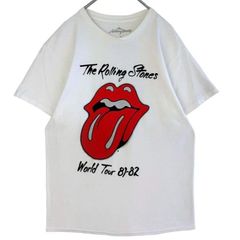 ローリングストーンズThe Rolling Stones半袖TシャツバンドTシャツバンTアメリカツアーTアーティストTワールドツアーリップアンドタン黒ブラック白ホワイト赤レッド大判プリントデカプリントアメカジvintageヴィンテージ60125