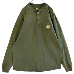 CarharttカーハートK128ヘンリーネック長袖Tシャツ胸ポケT緑モスグリーンフェードロゴタグワンポイントアメカジストリートワーク西海岸ゆるダボオーバーサイズvintageヴィンテージ60125