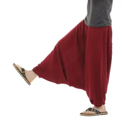 [沖縄技研] レーヨン サルエルパンツ アラジンパンツ タイパンツ メンズ レディース 2way 総柄 オールインワン (レッド) [レッド]