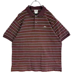 ラコステLACOSTE半袖ポロシャツマルチボーダーワニロゴワッペン茶色ブラウン白ホワイト黄緑ライトグリーンオレンジフランスデザインコットンY2Kレトログランパコアアメトラゆるダボオーバーサイズvintageヴィンテージ60115