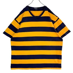 POLObyRalphLaurenポロバイラルフローレンVネック半袖Tシャツボーダー黄色イエロー紺ネイビーコットンゆるダボオーバーサイズビッグサイズポニーロゴ刺繍シンプルノームコアY2Kレトログランパコアアメトラvintageヴィンテージ60115