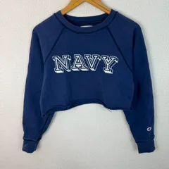 Champion チャンピオン スウェット 短丈 クロップド丈 カットオフ ネイビー Mサイズ レディース 古着 ストリート スポーツMIX