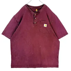 CarharttカーハートK87PRTヘンリーネック半袖Tシャツ胸ポケT胸ポケット臙脂バーガンディ赤ワインレッドフェードロゴタグワンポイントアメカジストリートワーク西海岸ゆるダボoriginalfitオリジナルフィットvintageヴィンテージ60115