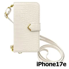 【新品未使用】iPhone17e アイフォン17e スマホショルダー 手帳型 ケース (オフホワイト) myones 斜めがけ ストラップ 付き クロコ柄 型押し ワニ革調 カード収納 PUレザー flip54-muji-ip17e-offwhite