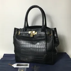 2509-418｜美品｜エーディーエムジェー ハンドバッグ 黒 クロコ型押しのサムネイル