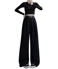 [グリーンパキラ] ワイドパンツ レディース 秋 冬 イージーパンツ ボトムス ズボン 秋冬 パンツ ウエストゴム 大きいサイズ 秋服 冬服 コーデュロイ ロング タック ゆったり 無地 カジュアル ハイウエスト 黒 黒ズボン  [ブラック] [S] [標準]