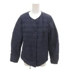 ユニクロ UNIQLO 美品 ウルトラライトダウンコンパクトジャケット ナイロン L 紺 ネイビー ノーカラー 211-429456 /HW■ECB001