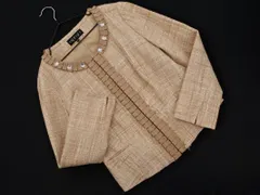 INDIVI インディヴィ ツイード ビジュー ノーカラー ジャケット size38/ベージュ ■◇ レディース