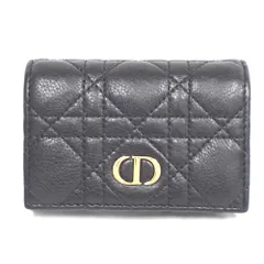 NA415141 ディオール 二つ折り コインケース/小銭入れ カロ グリシン ウォレット カナージュ カーフ ブラック レディース Dior 中古