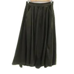 ベイフロー BAYFLOW フレアスカート ロング丈 無地 スエード調 3 カーキ /YS9