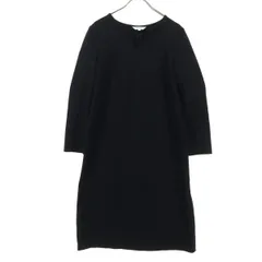 美品 PLST プラステ 長袖 スキッパー 膝丈ワンピース S ブラック レディース 古着