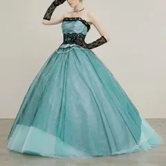 COULEUR de REVE クルール・デ・レーヴ 国産ドレス 結婚式 二次会 前撮り フォトウェディング パーティー 希少  7号  S サイズ 上品ドレス ブルーグリーン  舞台衣装 演奏会