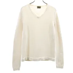 Calvin klein カルバンクライン コットン 長袖 Vネック セーター M ホワイト系 ニット レディース 古着