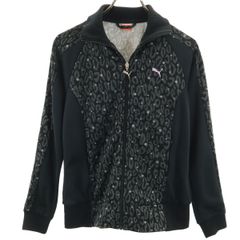 PUMA leopard print track jacket, size L, black, women's jersey, used clothing.