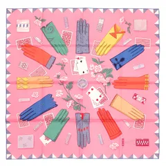 エルメス HERMES スカーフ カレ90 CARRE シルク ローズボンボン×ヴェール 【L’Heure des Gants/手袋の時計】   H004211S 【箱】【中古】