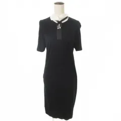 ランバン LANVIN ワンピース ひざ丈 半袖 ビジュー ポケット 薄手 フリーサイズ 黒 ブラック ☆AA★