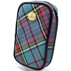 Vivienne Westwood ヴィヴィアンウエストウッド Y2K オーブ ラウンドジップ シガレットケース チェック柄 キャンバス ブルー レッド タータン 小物ポーチ タバコケース マルチケース レディース