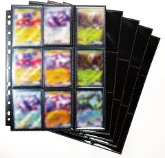 ALiLEo トレカ リフィル カードファイル ２穴・３穴・４穴対応 片面９ポケット 両面計18ポケット カードシート ポケカ 収納 50枚セット (ブラック,  A4大)