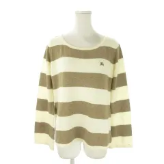 バーバリーブルーレーベル BURBERRY BLUE LABEL ニット セーター 38 茶 ブラウン ラウンドネック 長袖 ボーダー柄 ロゴ /AO20 ■GY99