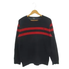 ポロ バイ ラルフローレン Polo by Ralph Lauren ニット セーター クルーネック 長袖 ライン 配色 ロゴ刺繍 XL 紺 ネイビー /AH18 ■GY99