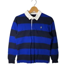 90's vintage 90年代 ヴィンテージ Polo by Ralph Lauren ポロバイラルフローレン ラガーシャツ キッズ ユース ボーダー ポニー刺繡 インド製 L 14-16サイズ ブラック ブルー