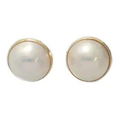 美品 10.6mm 大粒 マベ真珠 パール スタッドピアス K18YG 750-3.2g イエローゴールド 1点モノ【♀】【S】【レディース】★■598822【中古】