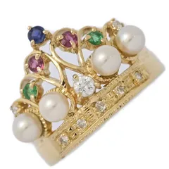 (ラスト1点) クラウン ティアラモチーフ マルチストーン ダイヤモンド リング･指輪/K18YG/750-3.5g/9号/#49/イエローゴールド/プレゼント【♀】【S】【レディース】★■599687【中古】