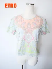 ETRO　エトロ　ペイズリープリントTシャツ　イタリア製　大きいサイズ　４４　ライトグリーン　水色　ピンク　他　綿100%　半袖　おしゃれ　お出掛け　送料込み　6465354のサムネイル