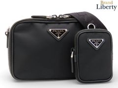 美品 プラダ PRADA リナイロン Re-Nylon サフィアーノ トライアングル ブリック 斜め掛け ショルダーバッグ メッセンジャーバッグ ポシェット ショルダーポーチ ポーチ付き NERO ブラック リナイロン 再生ナイロン レザー 2VH070 美品】プラダ PRADA リナイロン Re-Nylon サフィアーノ トライアングル