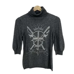 バーバリーブルーレーベル 七分袖セーター サイズ38 M レディース - ダークグレー タートルネック/カシミヤ混/ラインストーン/ラメプリント