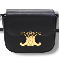 使用わずか CELINE セリーヌ トリオンフ ミニ クロード ショルダーバッグ シャイニーカーフスキン ブラック ゴールド ハンドキャリー ショルダーキャリー クロスボディキャリー 4557のサムネイル