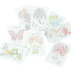 【新品】 moin moin メッセージ カード 中紙 + 封筒 8種セット / 水彩 グラデーションカラー 繊細 切り抜き 影絵 シルエット サンキュー お祝い プレゼント グリーディング フラミンゴ 2308me296 1